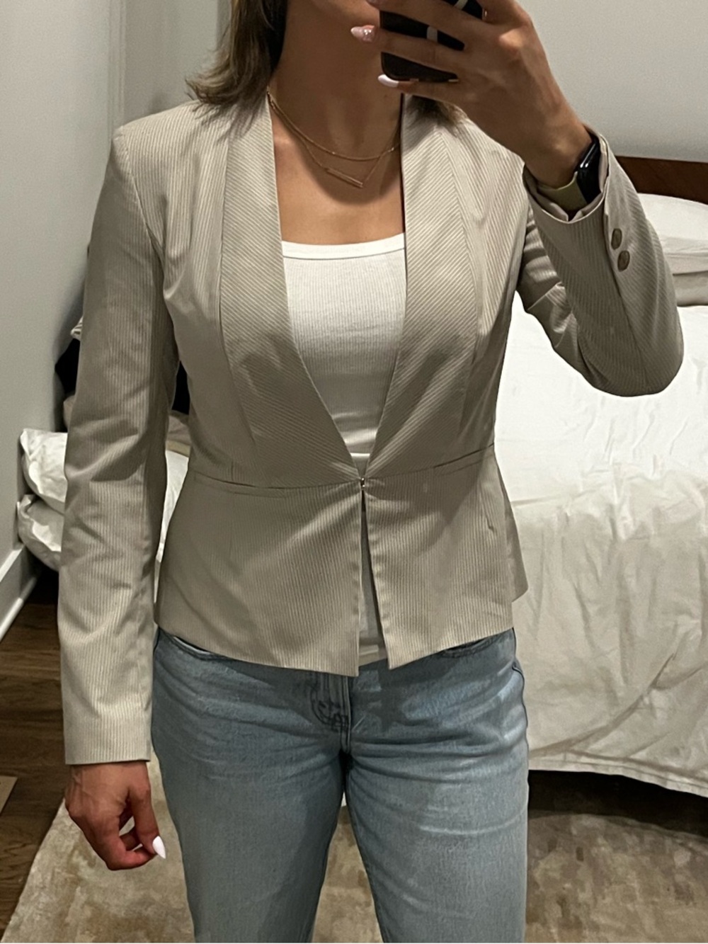 Halogen tan and Cream Pin Striped Blazer Jacket